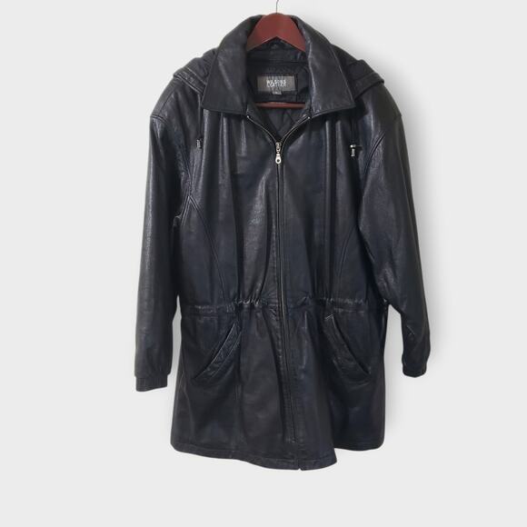 Vtg 80s Wilsons Leather Thinsulate Insulated Quilt Lined Hooded Coat Black Sz L - Picture 1 of 16